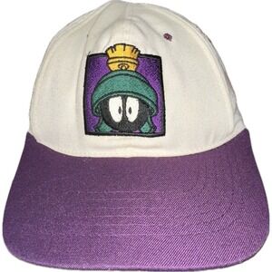 Vintage 90's Marvin The Martian Hat Cap White Purple SnapBack 1991 Time Warner